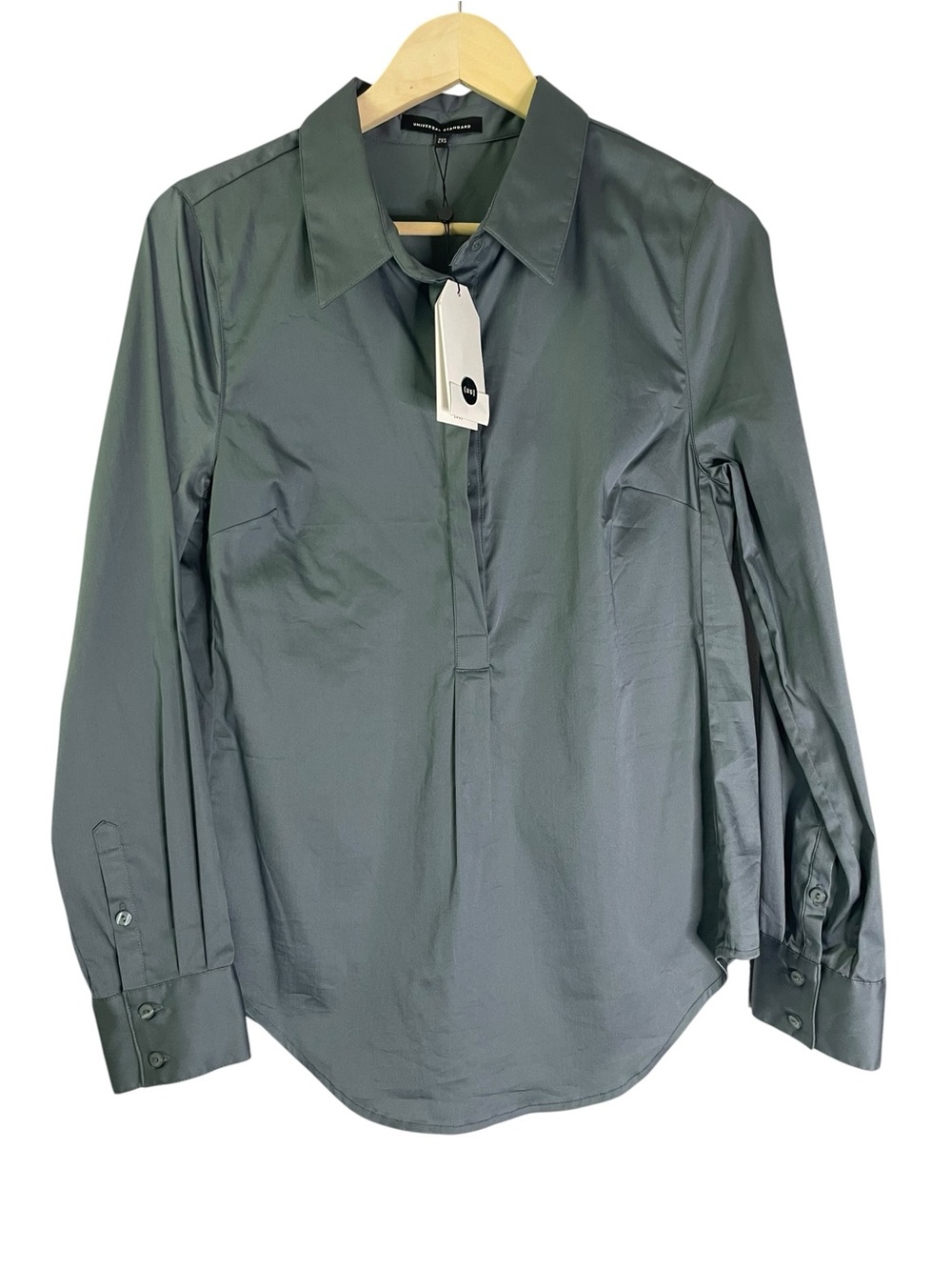 Universal Standard Elbe Popover Shirt Stormy Weather Gray 2XS Half Button